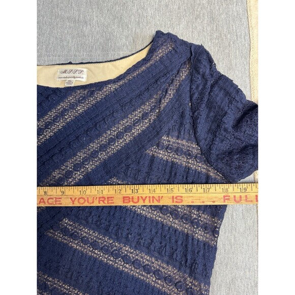 MAX STUDIO Sheath Dress XL Navy Blue Lace Ivory Lining 3/4 Sleeve Stretch Work - Picture 8 of 9